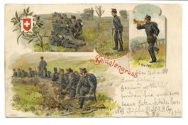 Soldatengruss - Militär - Infanterie - Angriff - Litho 1900