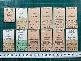 Ab Wil, 12 alte Edmondsonsche Bahn Billette, 1983, 1984, SBB