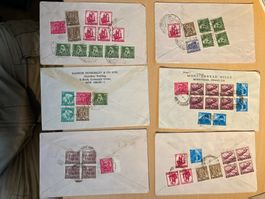 Indien 1972 Lot von 6 Geschäftsbriefen rückseitig frankiert