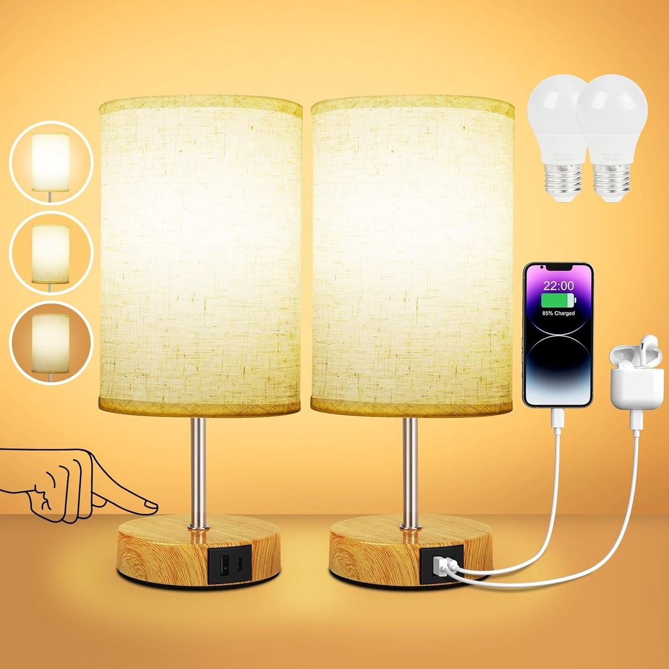 Lampade: 2x Nachttischlampe Touch Dimmbar USB A+C – Nuovo e nell'imballaggio originale da Nuglar venduto da SmartLiving24 2