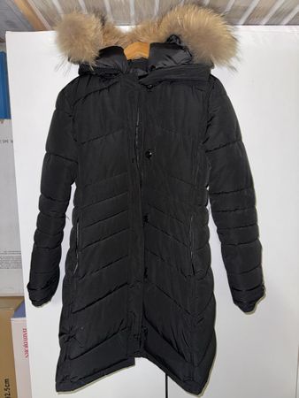 Wintermantel mit echtem Pelzkragen, schwarz, Grösse 38, Top!