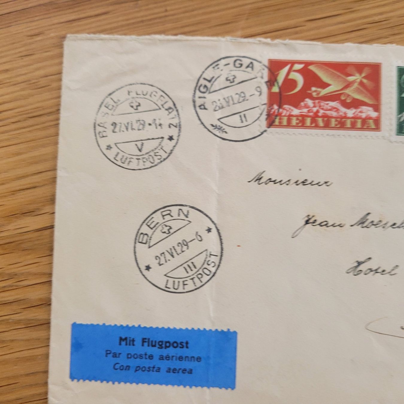 Alle Briefmarken: Luftpost Aigle-Gare Bern Basel 1929 – Gebraucht aus Biel/Bienne von Destockweb 2