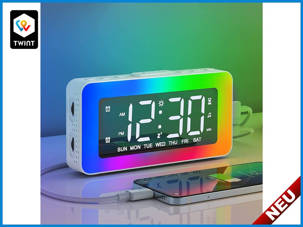 ALLOMN Projektions-Wecker Mit Temperatur & Datumsanzeige – Doppelalarm, USB-Ladung