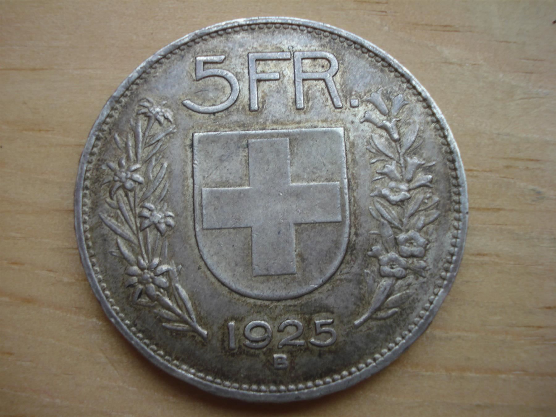 Alle Münzen: (B4) 5 Franken  1925 – Gebraucht aus Erlach von Net-Coins