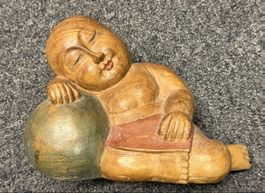 Holzfigur Buddha handgeschnitzt - Buchstützen 