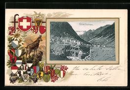 Präge-AK Göschenen, Ortsansicht, Passe