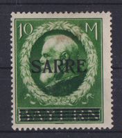 Saargebiet 1920: 10 M Höchstwert * (Fleck) - Prüfstempel