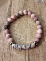 Armband aus Pink Zebra Jaspis (8mm) mit Platte 10×39 mm