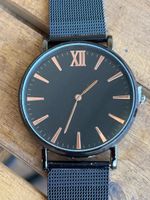 Edle schwarze Armbanduhr mit Mesh-Metall-Armband