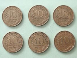 6x 10 centimes France 1963-1964-1965-1967-1968-1969