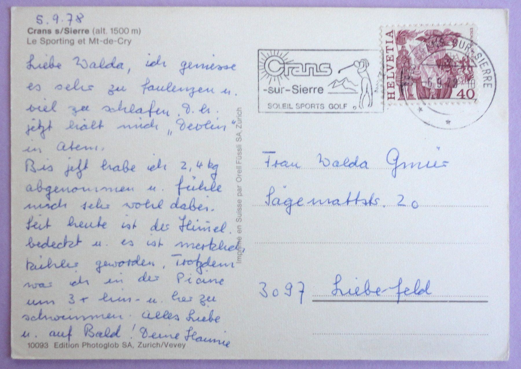 Cartoline postali: Crans s/Sierre, Le Sporting et Mt-de-Cry – Usato da Fétigny venduto da Billy2miny 1