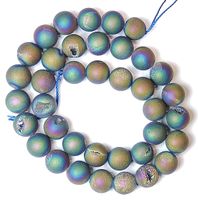 1 Strang echte Achatdrusen-Perlen Titanium bedampft 10 mm