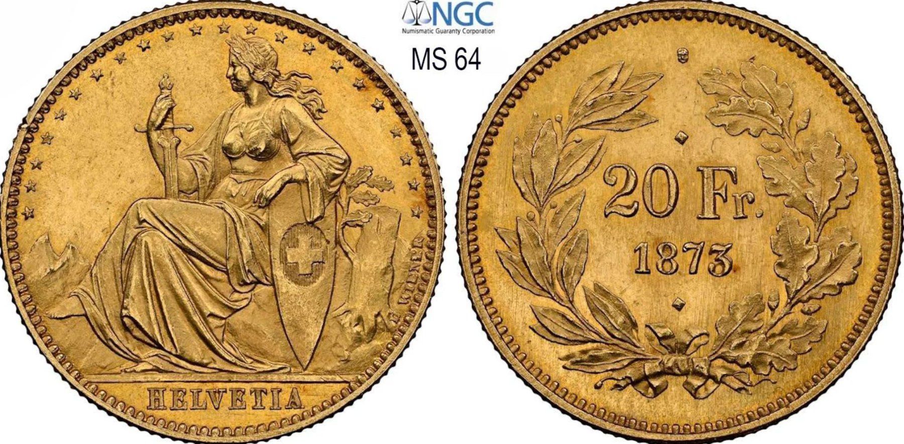 Tutti le monete: Schweiz 1873 20 Franken Probe – Usato da Bern venduto da numismatictops