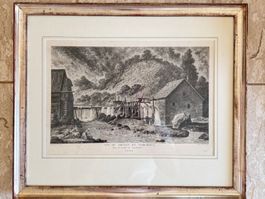 Antike Radierung "Vue du Moulin de Noiraigue"
