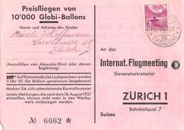 GLOBI Ballonflug vom FLUGMEETING Zürich 1937 ST. MARGRETHEN
