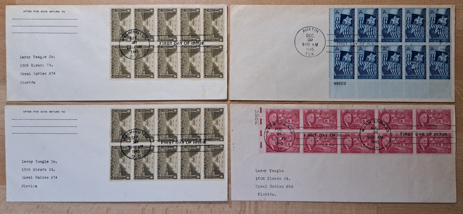 Alle Briefmarken: USA FDC 1945 Grossformat – Gebraucht aus Unterägeri von PhilatelieStudiger