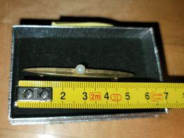 Vintage Gold Brosche mit Perle, pearl clip, perla di moda