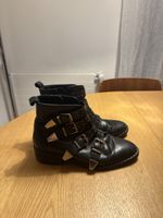 Black Leather Ankle Boots with Buckles, Size 38, Fall