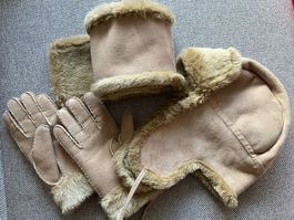 3in1Winter Kunstfell Schal/Handschuh/MützeTrapper