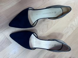 Peter Kaiser Pumps aus dunkelblauem Veloursleder mit silbern