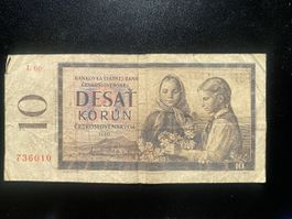 Banknote Tschechoslowakei 10 Kronen 1960 gebrauchter Zustand