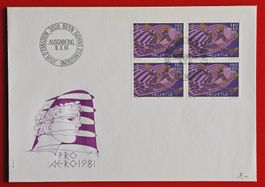 FLUGPOST 48 PRO AERO AKTION VIERERBLOCK HANS ERNI FDC 1981