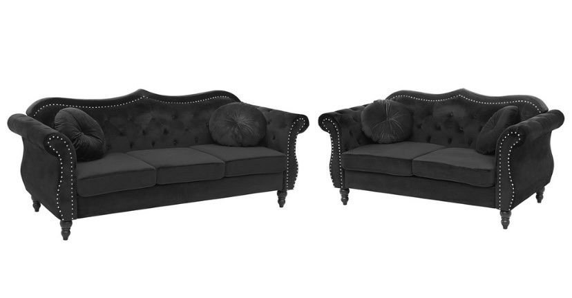 Edles 2er & 3er Samt Sofa Gothic Chesterfield schwarz black (Gebraucht ...