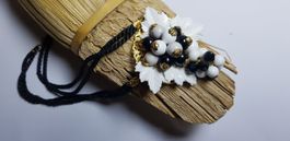 Collier fantaisie grape de raisin noir blanc et doré