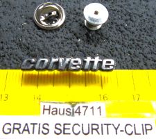 CORVETTE CHVY AUTO LOGO GEPRÄGT MIT SECURITY-CLIP SILBRIG