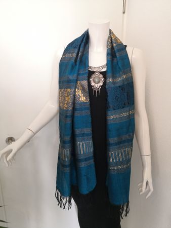 🤩BOHO-CHIC ETHNO SCHAL BLAU-GOLD NEU