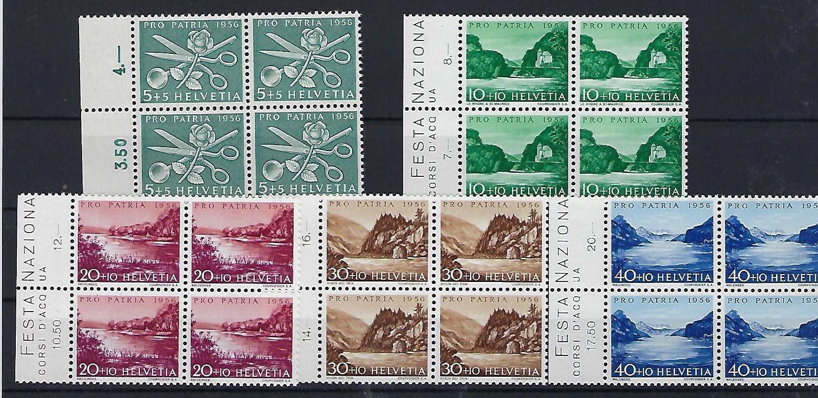 Tutti i francobolli: Pro Patria Viererblocks 1956 postfrisch     14708 – Usato da Lunden venduto da Animus999