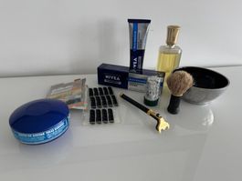 Rasur Set für Herren Vintage Rasierhobel Pinsel Creme Parfum