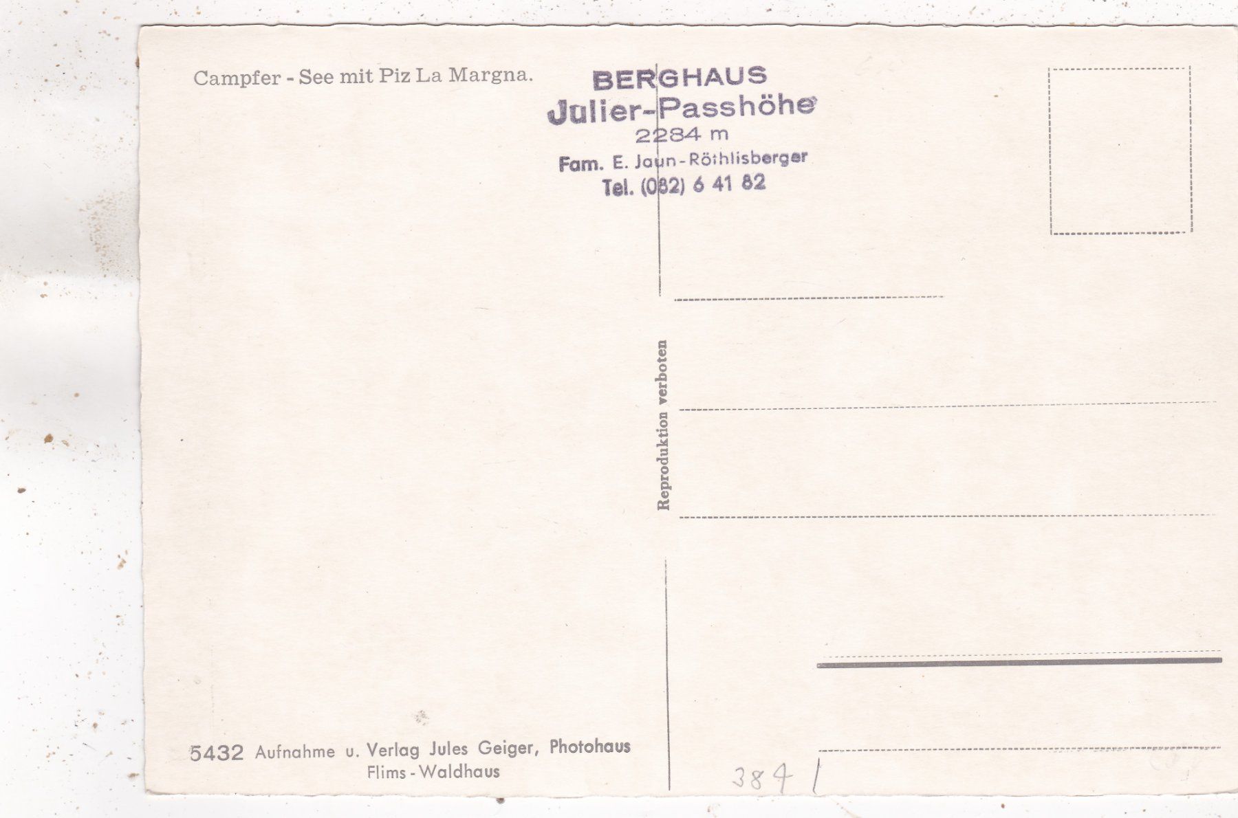 Cartoline postali: Campfer See mit Piz La Margna – Usato da Herisau venduto da Lisegrat2008 1