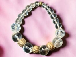 Statement-Armband Bergkristall & handgemachten Bronze-Beads