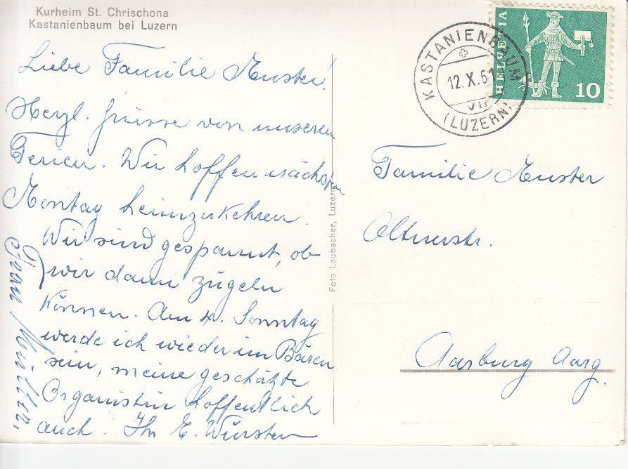 Ansichtskarten: Kastanienbaum Chrischina 1961 – Gebraucht aus Bürglen TG von StampGraf 1