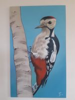 Wunderschönes Gemälde: Specht auf Leinwand, Top Zustand