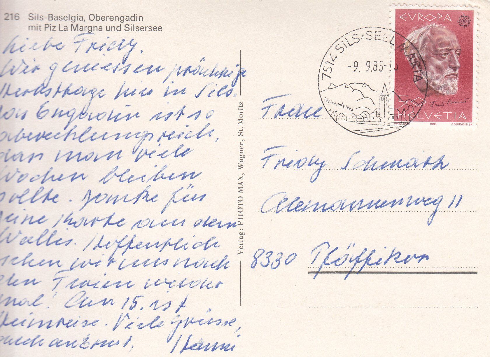 Cartoline postali: Sils-Baselgia 1985 – Usato da Bürglen TG venduto da StampGraf 1