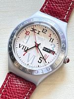 Swatch Uhr, sehr gut erhalten, mit rotem Lederarmband
