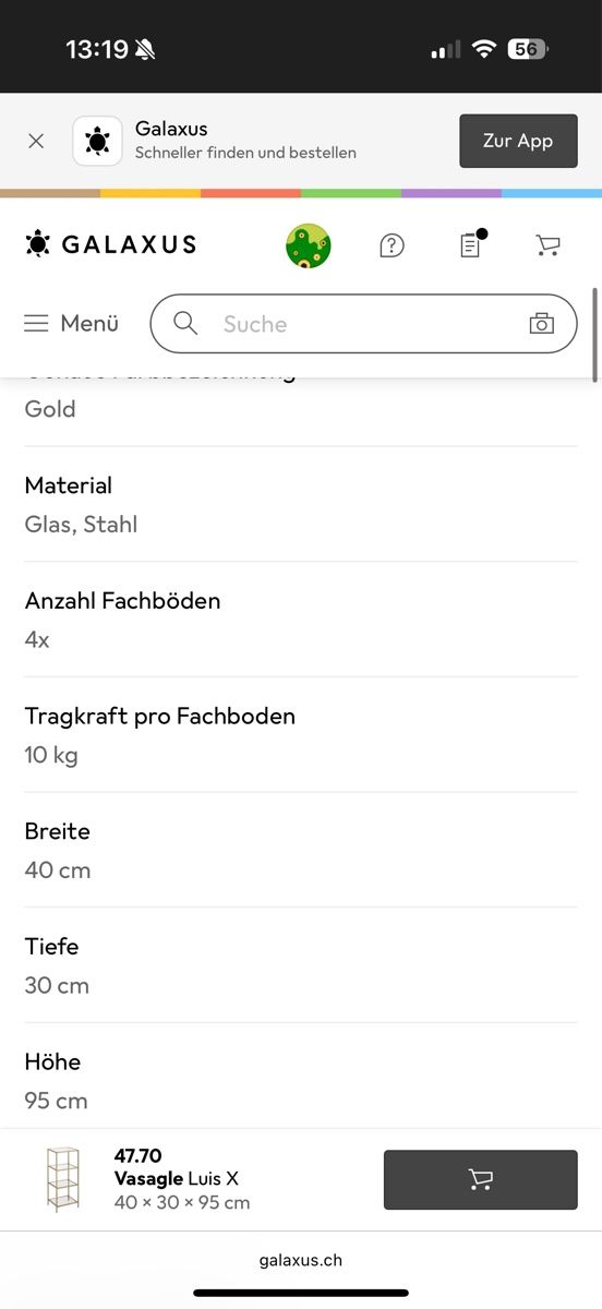 Regale: Vasagle Luis X: Gold Regal mit Glasböden – Gebraucht aus Seon von arb_fb9f 5