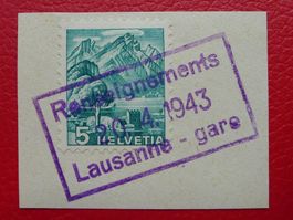 1943: BAHNPOST: Lausanne-Gare Renseignements (in violett)