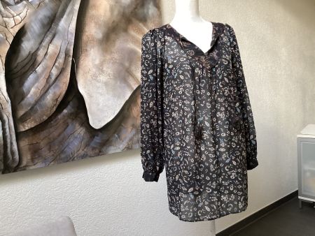 Zara Kleid Tunika schwarz floraler Druck langer Arm Gr.XS