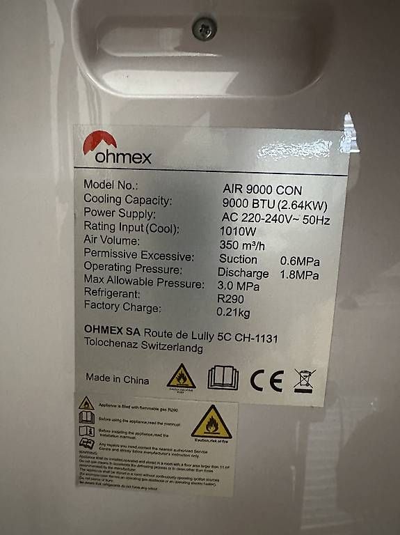 Climatiseurs: Condizionatore ohmex AIR 9000 CON – D'occasion à Minusio par son_bf7l 1
