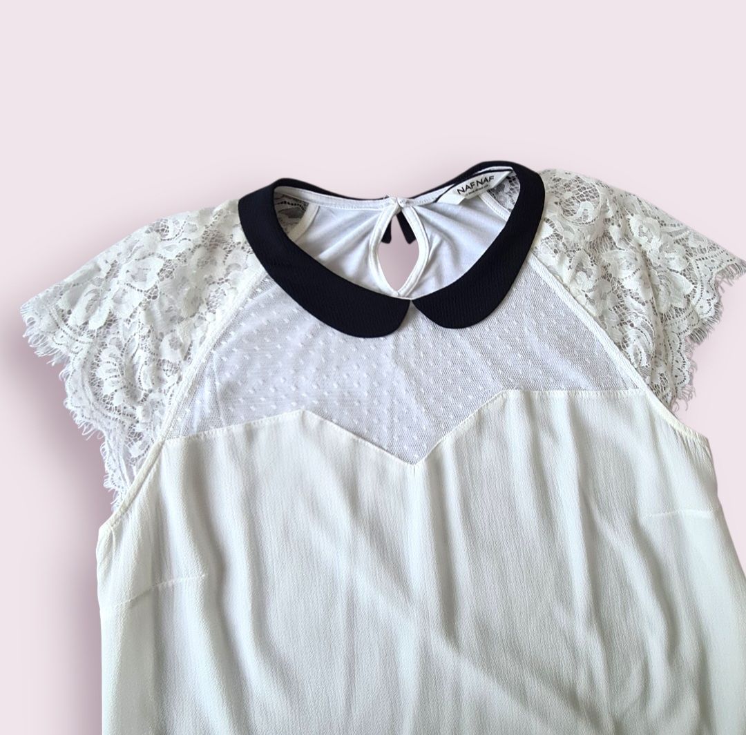 Nafnaf Top: Blouse Naf Naf blanche avec dentelle – Usato da Renens VD venduto da del_t2kx 2