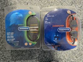 2x SCART (3m) & 2x VGA Monitorkabel (10m) Bandridge (OVP)