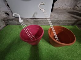 2 x Hängetöpfe, Durchmesser 26cm, braun + pink