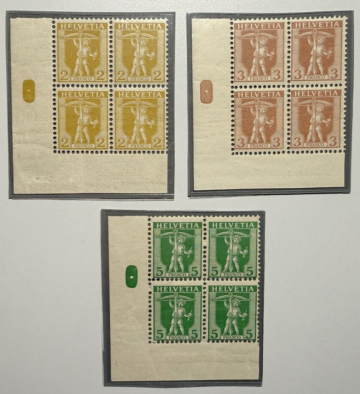 Alle Briefmarken: 101 -103 Viererblock postfrische Eckblocks mit Markerpunkt – Gebraucht aus Steinhausen von yukon26