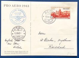 1943 Pro Aero Postkarte Oskar Bider 30 Jahre Alpenflug
