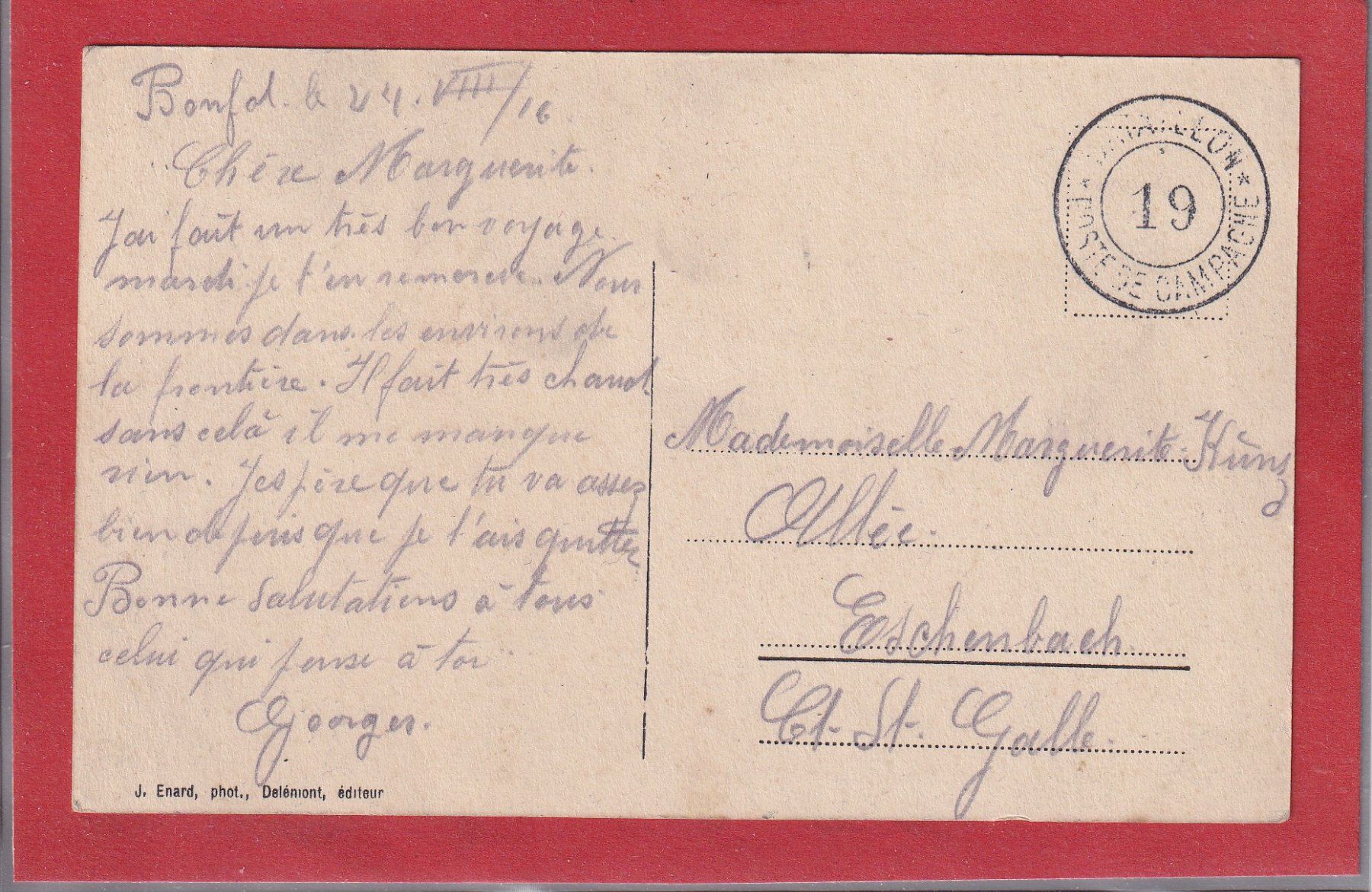 Cartoline postali: Bonfol - le village - 1916 – Usato da Orvin venduto da Pyaeschli 1