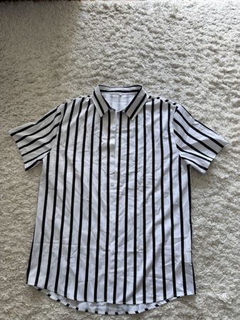 Sommer-Hemd Herren kurzarm gestreift Weiss/Schwarz Gr. L, to