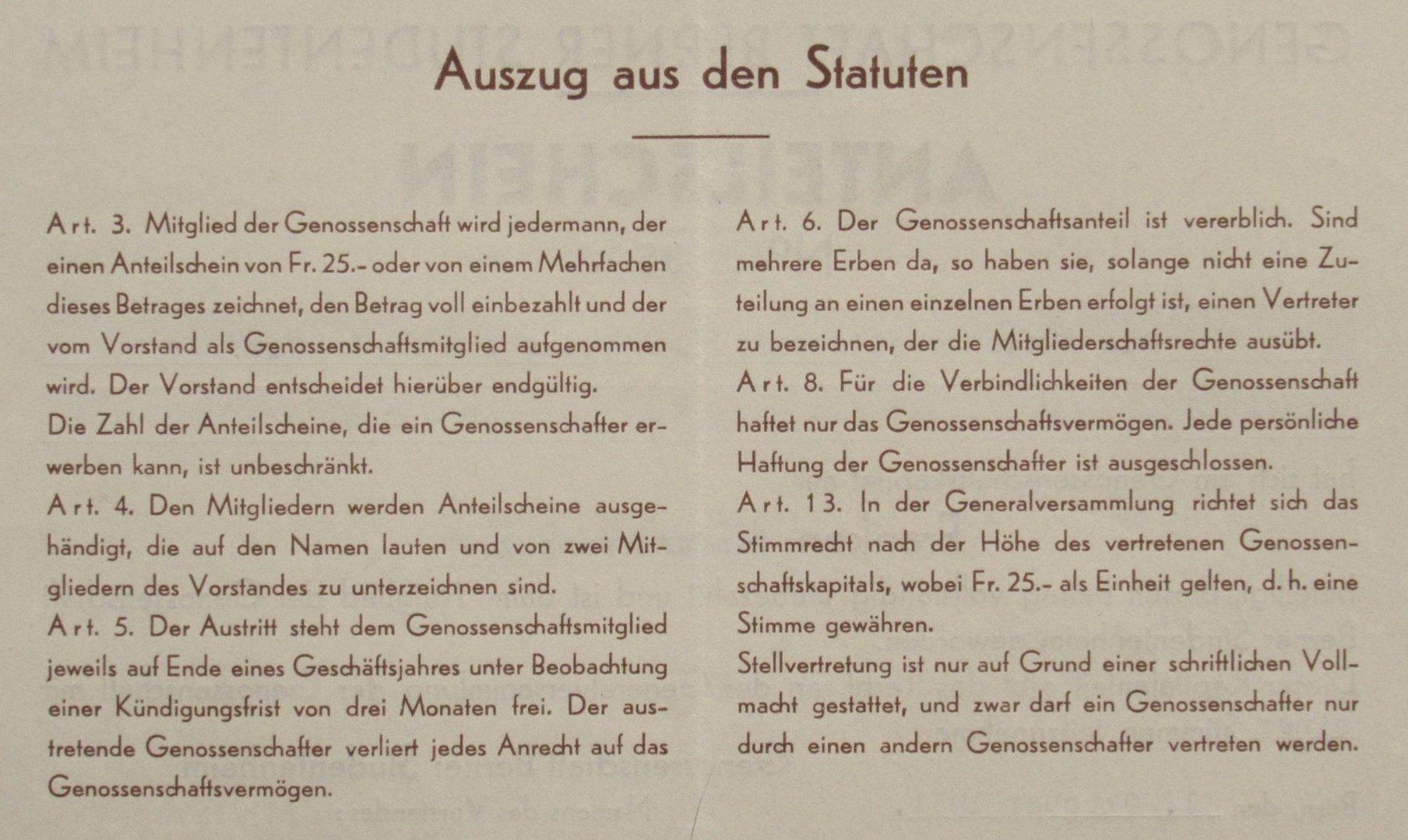 Documenti: original GENOSSESCHAFT BERNER STUDENTENHEIM Bern 1931 – Usato da Lohn-Ammannsegg venduto da rrrikko 3
